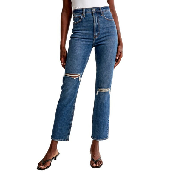 Abercrombie & Fitch Ultra High Rise Ankle Straight Jean Medium Blue Women 29s - Picture 1 of 9